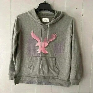 American Eagle Women’s Grey Pink Eagle Hoodie Size M